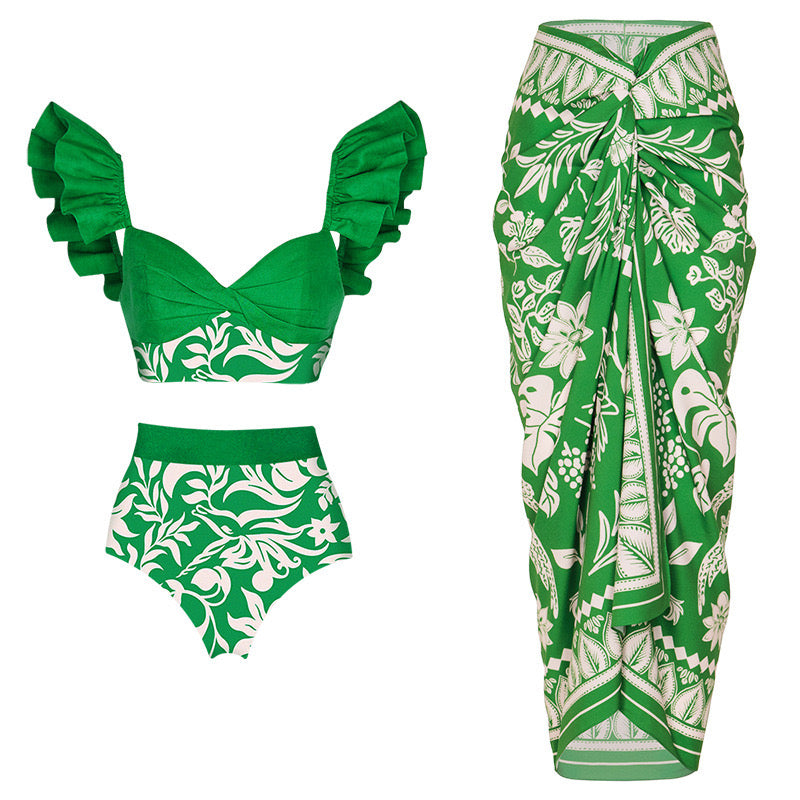 Pankh Okasa Printed Padded Bikini with High waist Botton and Coverup Set