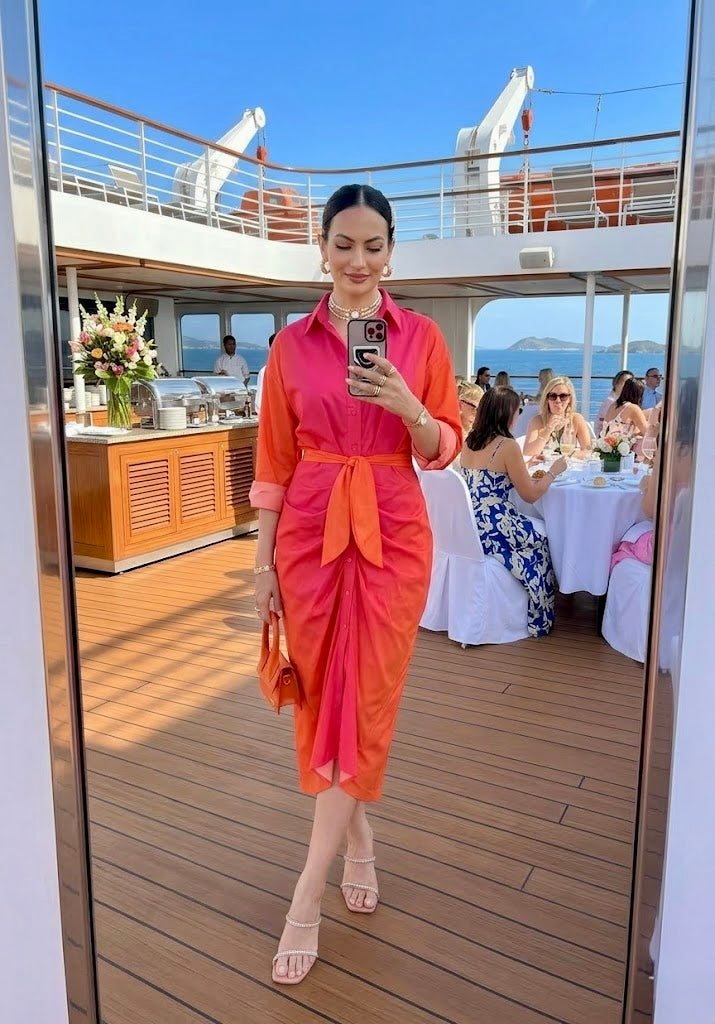 Pankh Rosie Casual Printed Tie Wrap Ruched Maxi Shirt Dress