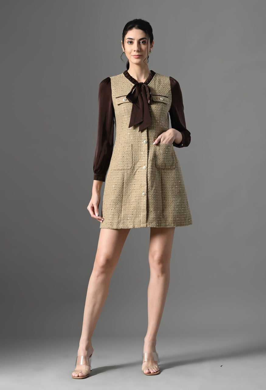 Pankh Muddy Tweed Bow Tie Formal Dress