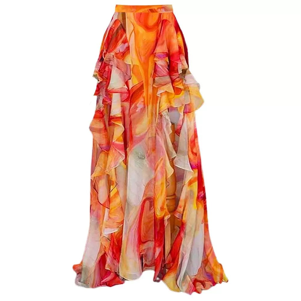 Pankh Ciara Elegance Tie And Dye Ruffle Monokini With Ruffle Skirt Set
