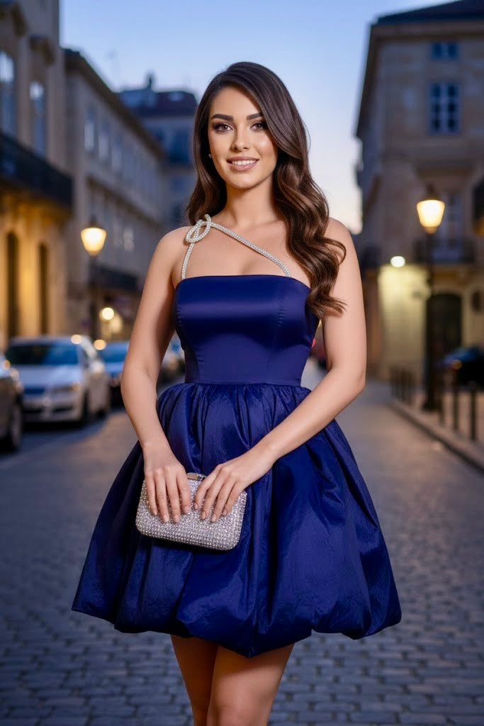 Pankh Donna One Shoulder Mini Balloon Dress with Stone String