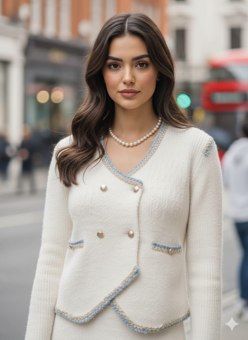 Pankh Snowy Soft Wool Blazer And Skirt Set