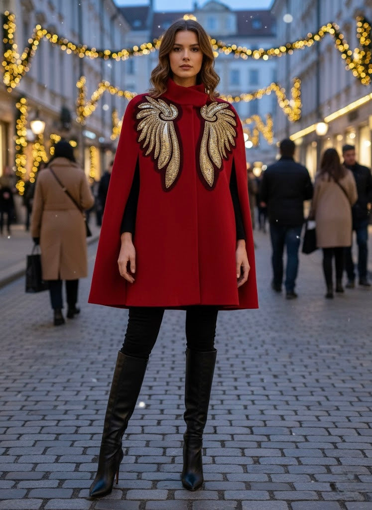 Pankh Eagle Embelished Party Wear Woolen Cape Coat