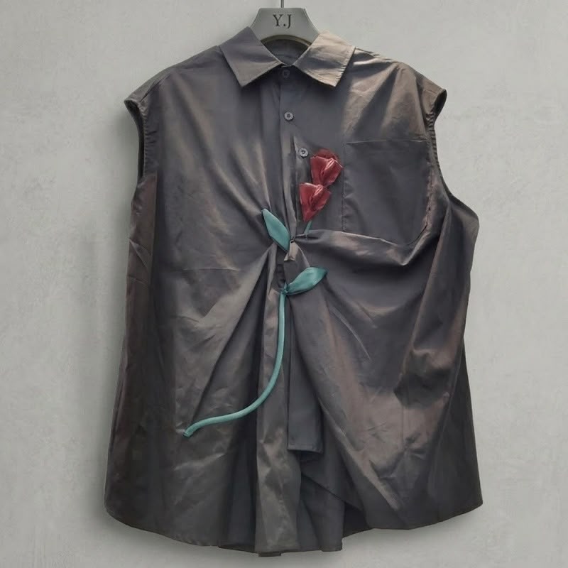Pankh Cihan Cotton Poplin 3D Hand-Shaped Rose Twisted Knot Drape  Shirt