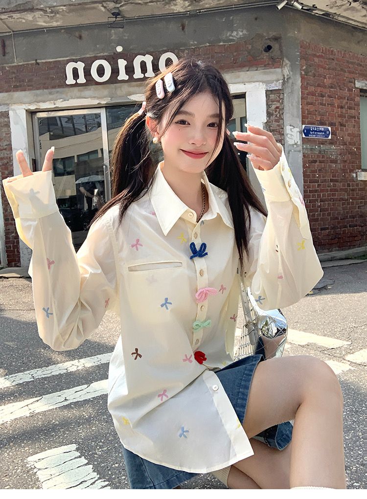Pankh Eray Colour Full Embroidery  Bow's Loose Style Shirt
