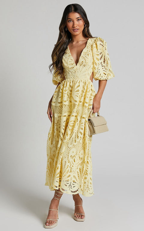 Pankh Alena Crochet Waist Cut Out Holiday Maxi Dress