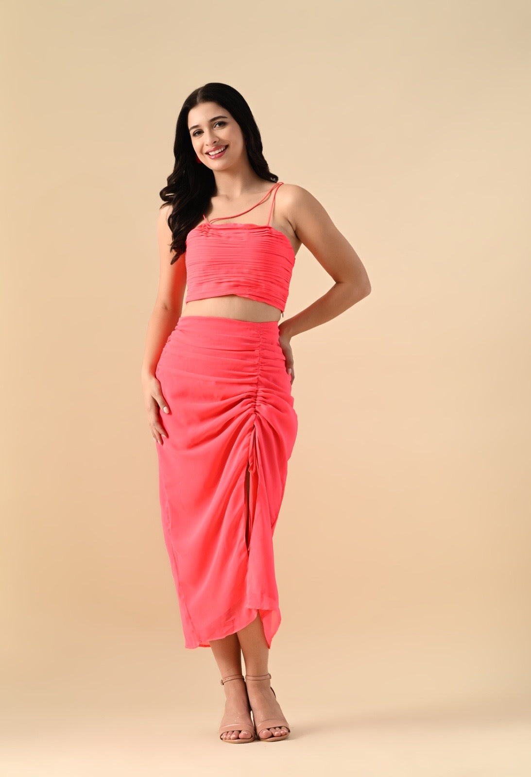 Pankh Zoya High Fashion Crop Top Drape Skirt and Cape 3 Piece Coord Set