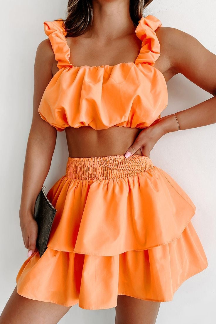 Pankh Drump Ruched Cropped Top And Short Ruffled Skirt