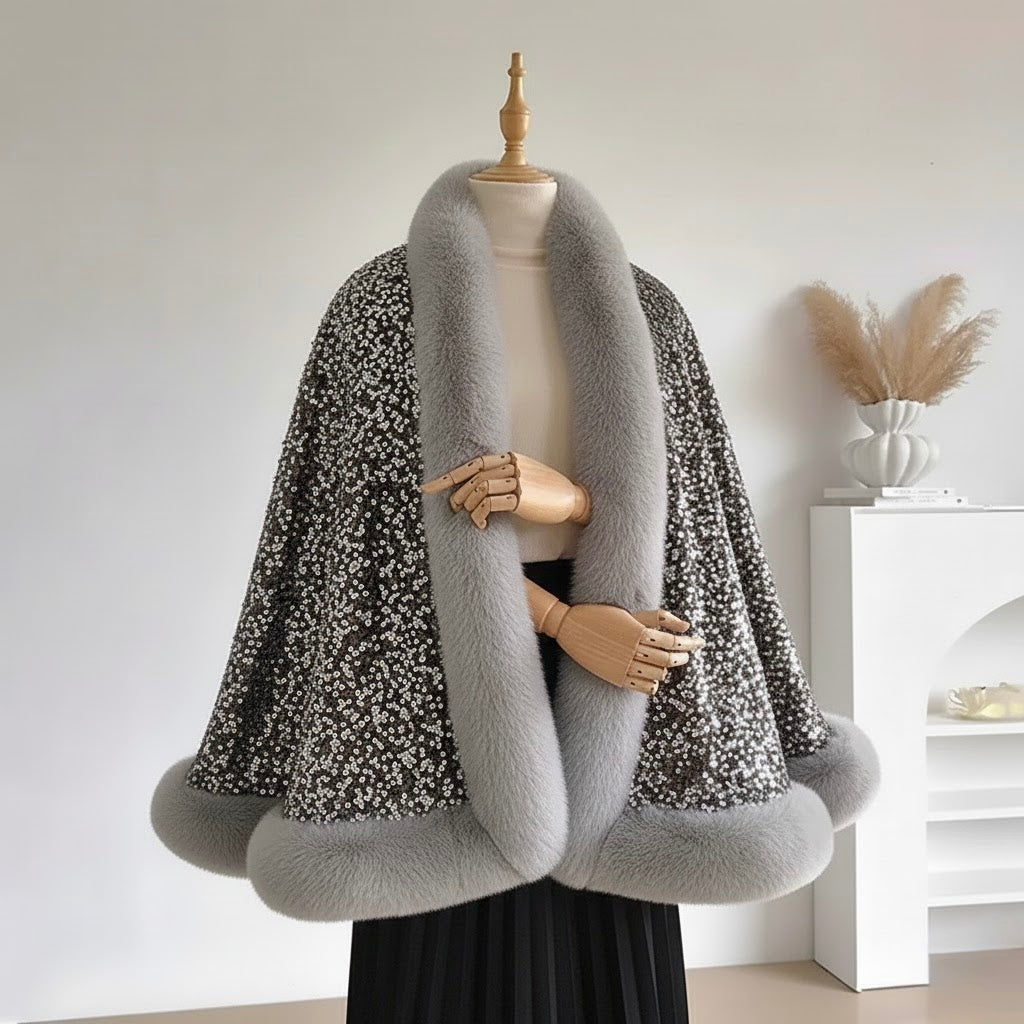 Pankh Zuni Sequin Wool Party Wear Cape Shawl