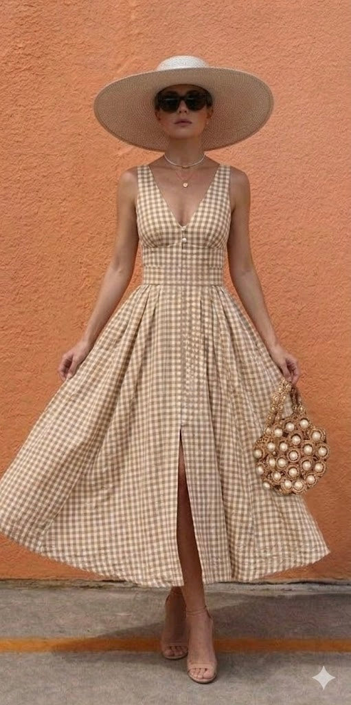 Pankh Dawel Cotton Gingham Back Buckle Maxi (back buckle will be different)