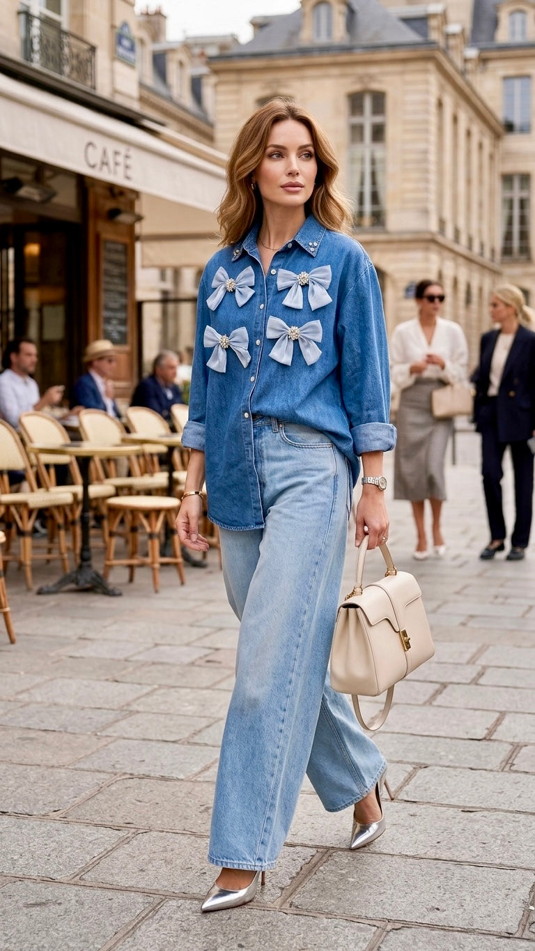 Pankh Ciaga Embelished Oversized Denim Shirt
