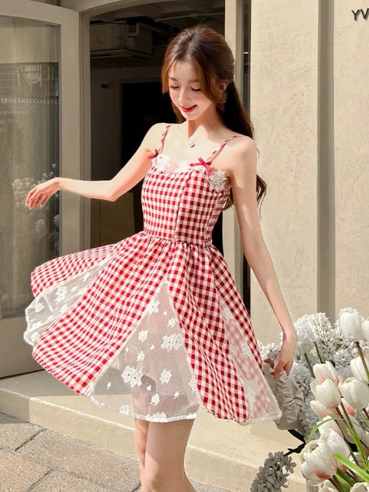 Pankh Andie Plaid Mini Strap Check Dress