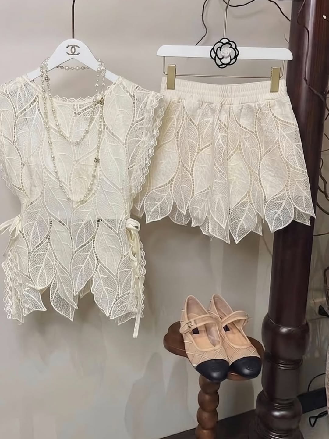 Zelie Crochet Tie-up Top & Shorts Coord Set