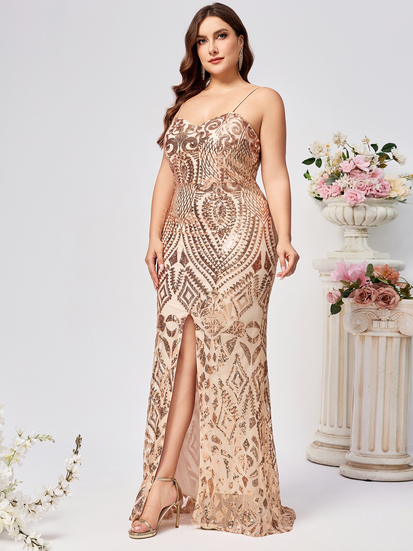 Pankh Alaara Custom Made Sequin Elegant Luxe Evening Cocktail Party Maxi Dress