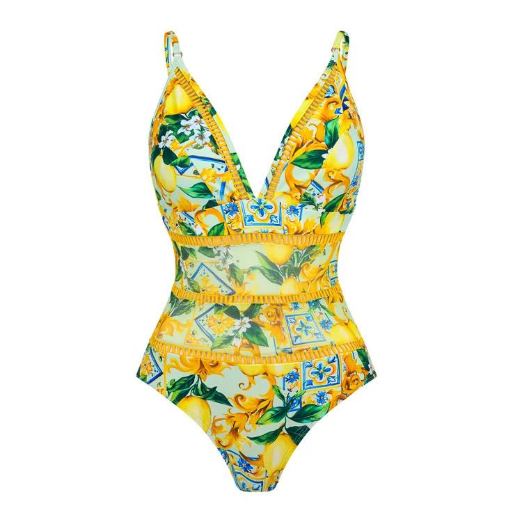 Pankh Louie Lemon High Fashion Padded Monokini Swimsuit With Ruffled Skirt