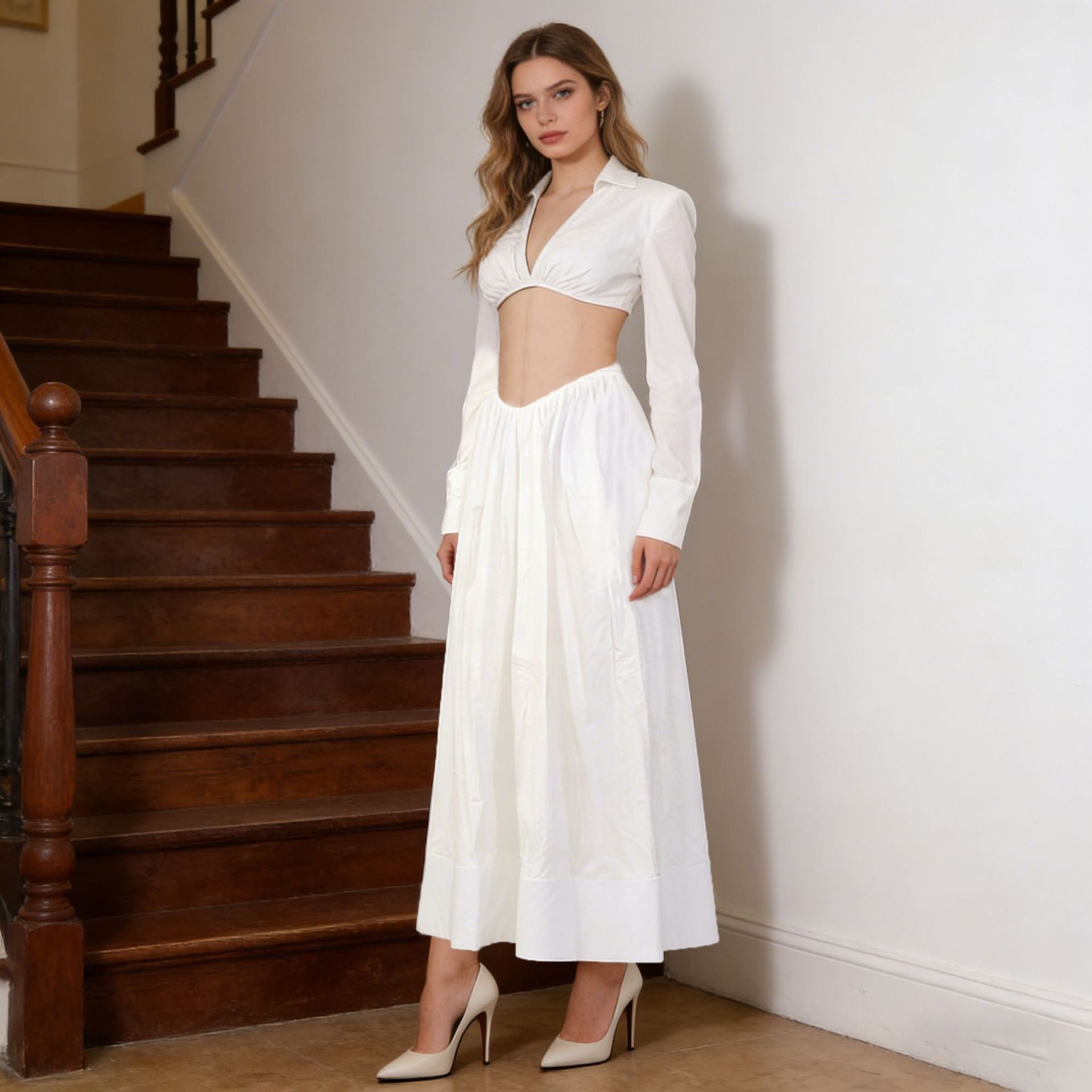 Pankh Akula Cotton Ruched Crop Top & Skirt Coord Set