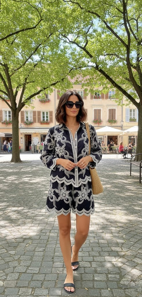 Pankh Lian Embroidered Shirt And Short Set