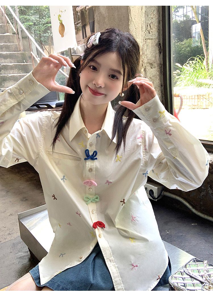 Pankh Eray Colour Full Embroidery  Bow's Loose Style Shirt