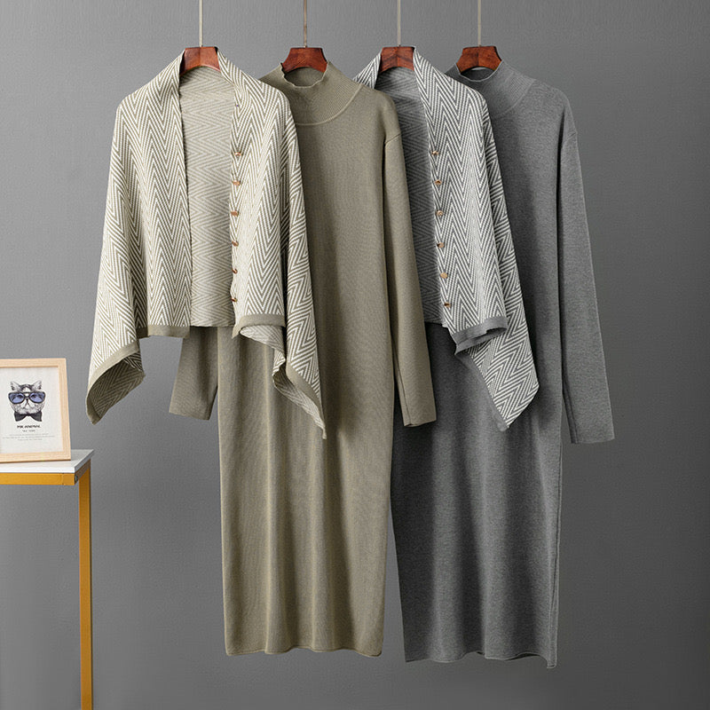 Pankh Koneddy Knit Wool Long Dress with Multiway Cape