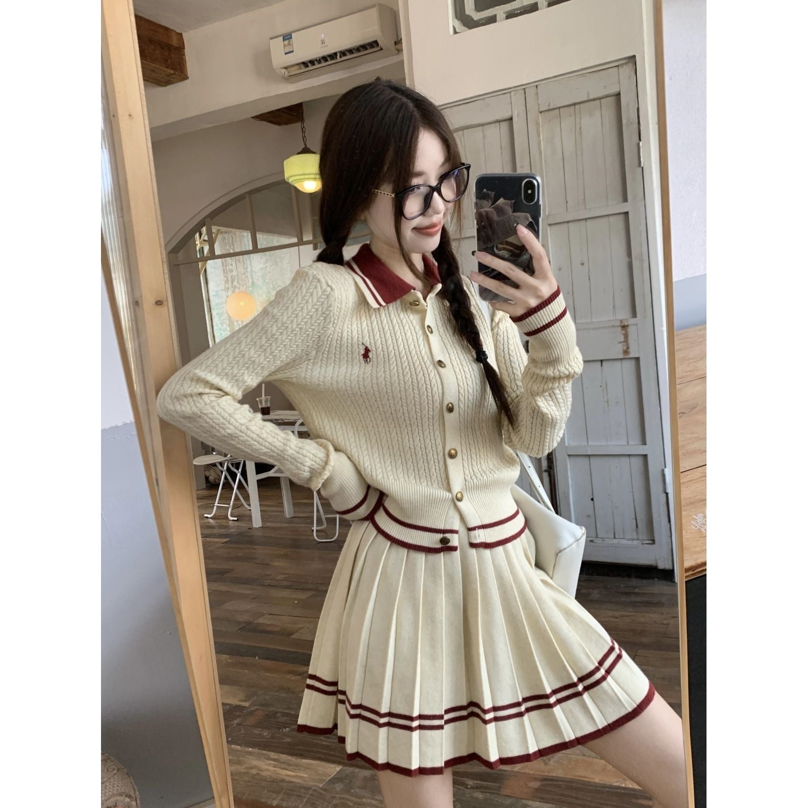 Pankh ashelong Woolen Top and Short Pleated Skirt Set