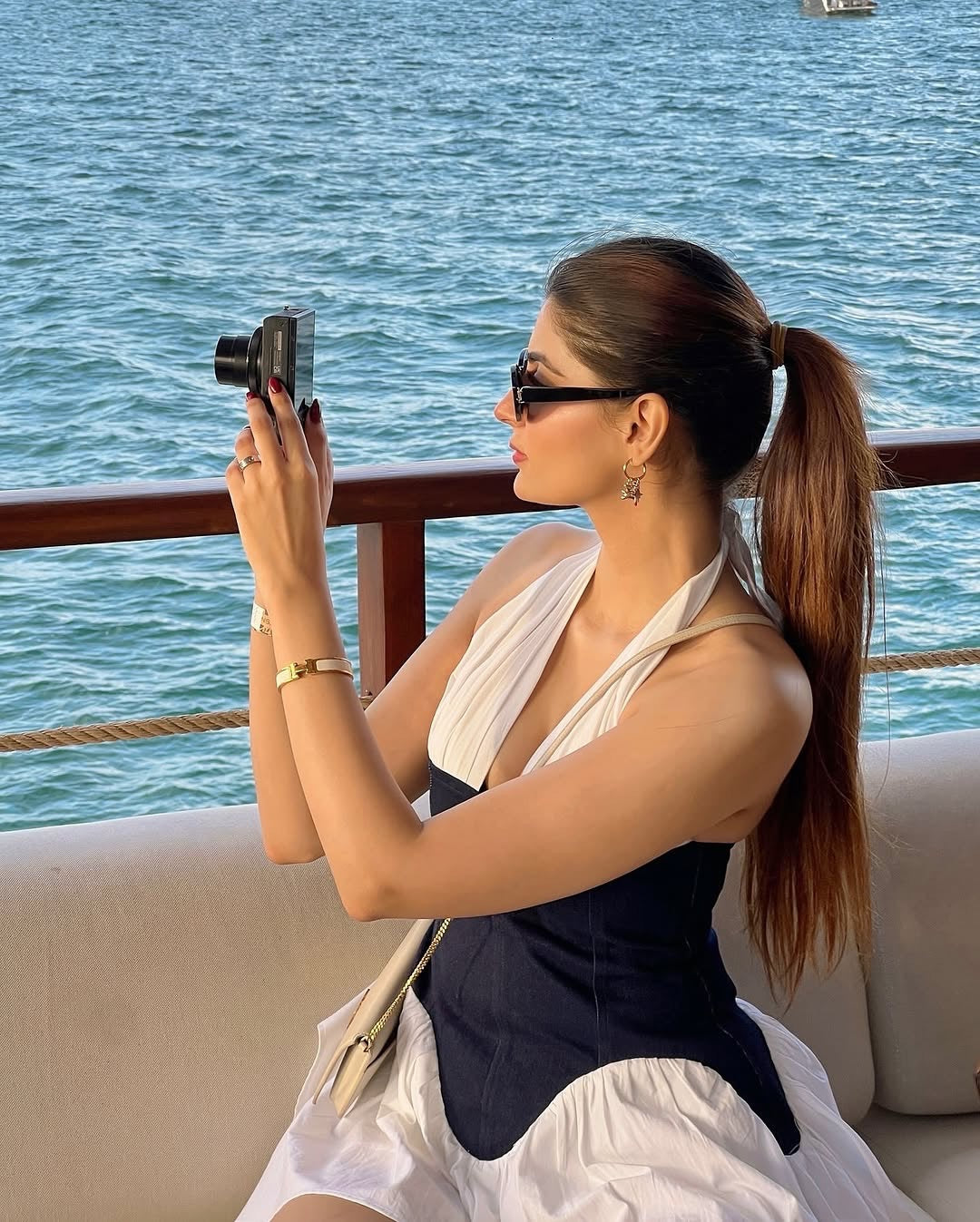 Pankh Izel Denim & Cotton Halter Neck Mini Dress