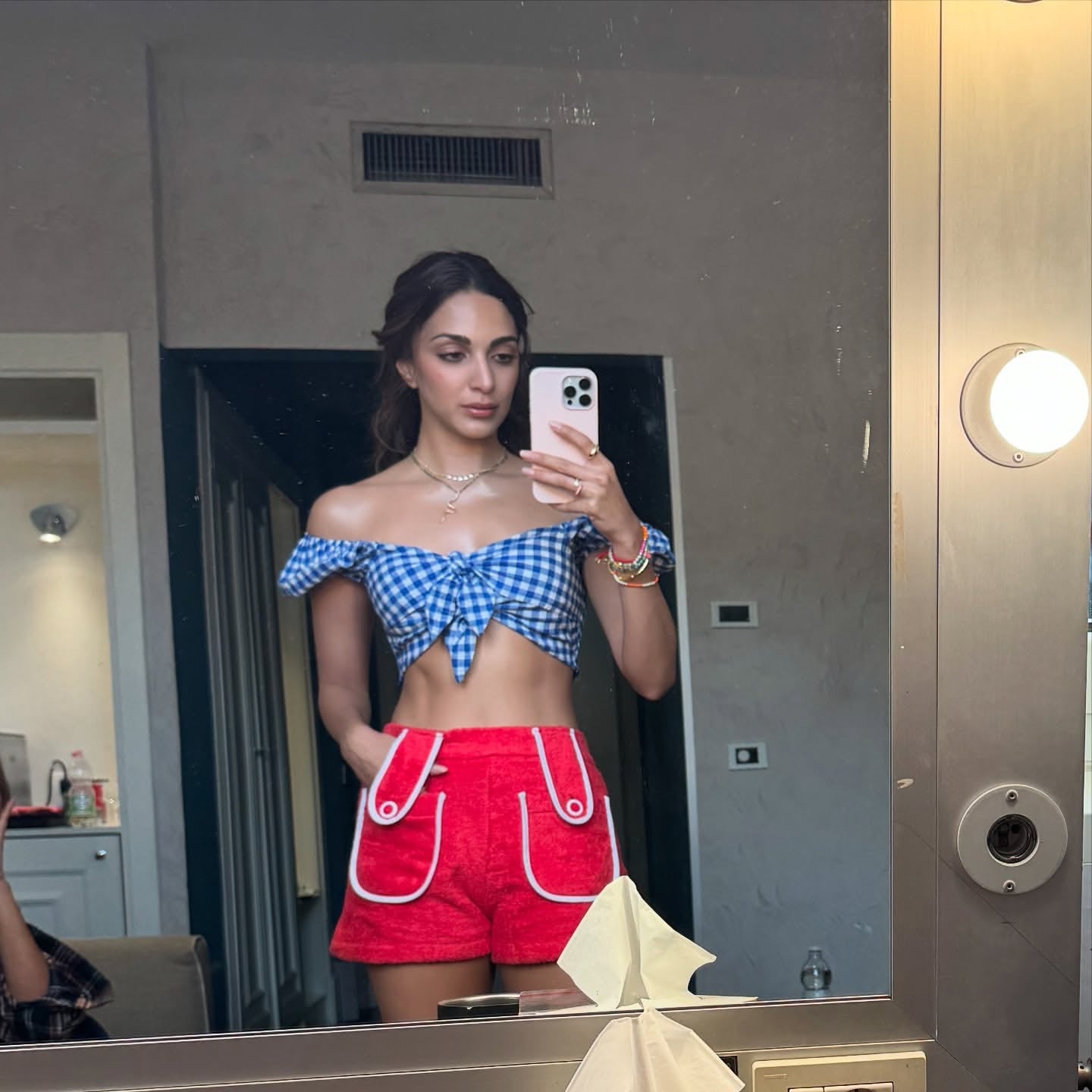 Pankh Teamo Cute Gingham Crop Top and Short Set