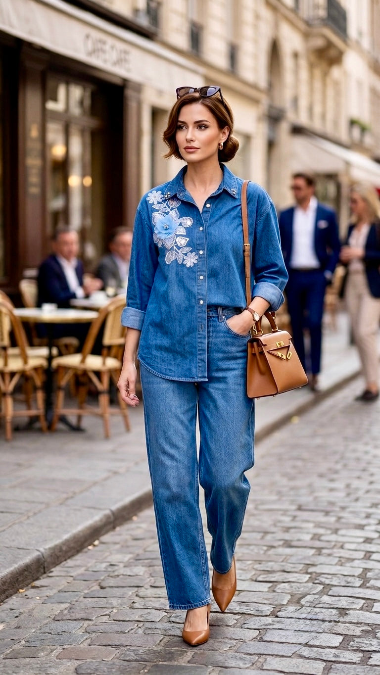 Wagna Floral Patch Oversize Denim Shirt