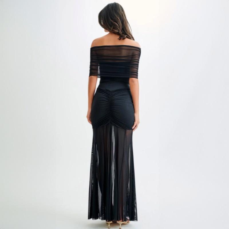 Pankh  Slinky and Mesh Off Shoulder Maxi Dress