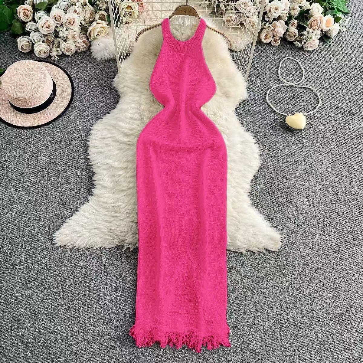 Pankh Vicki Halter Neck Crochet Knit Maxi Tassel Dress