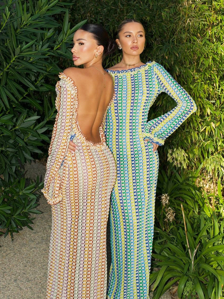 Pankh Saira Elegant Contrast Color Crochet Maxi Dress