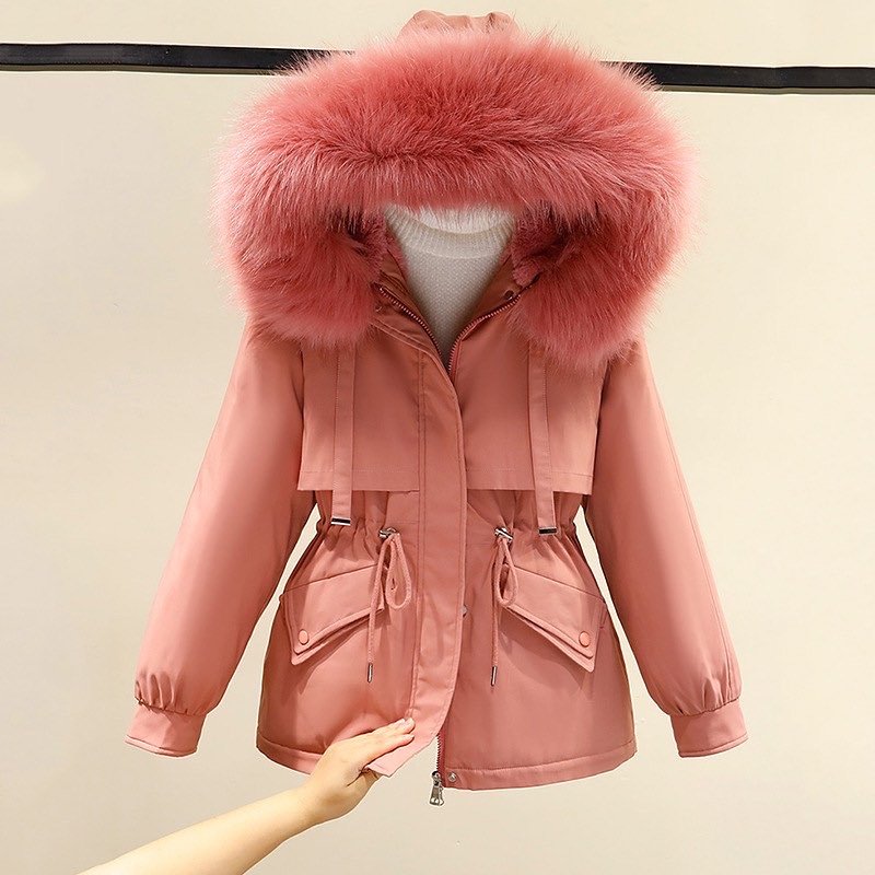 Pankh Salmon jacket with detachable Fur hoodie