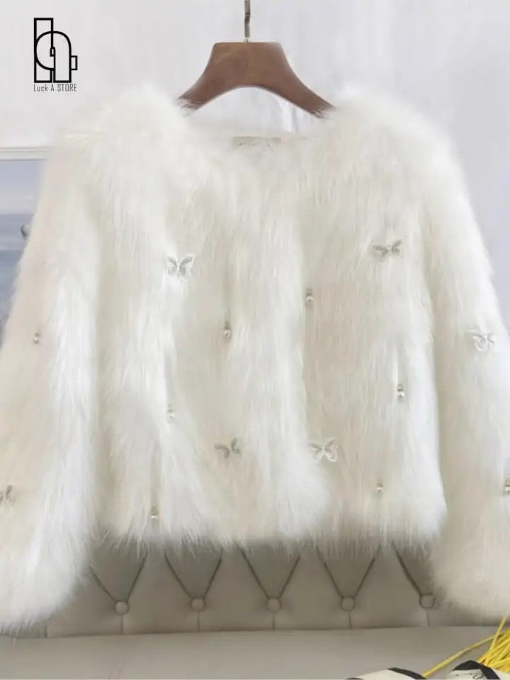 Pankh Butterly Luxury Embellished Formal Party Fur Coat