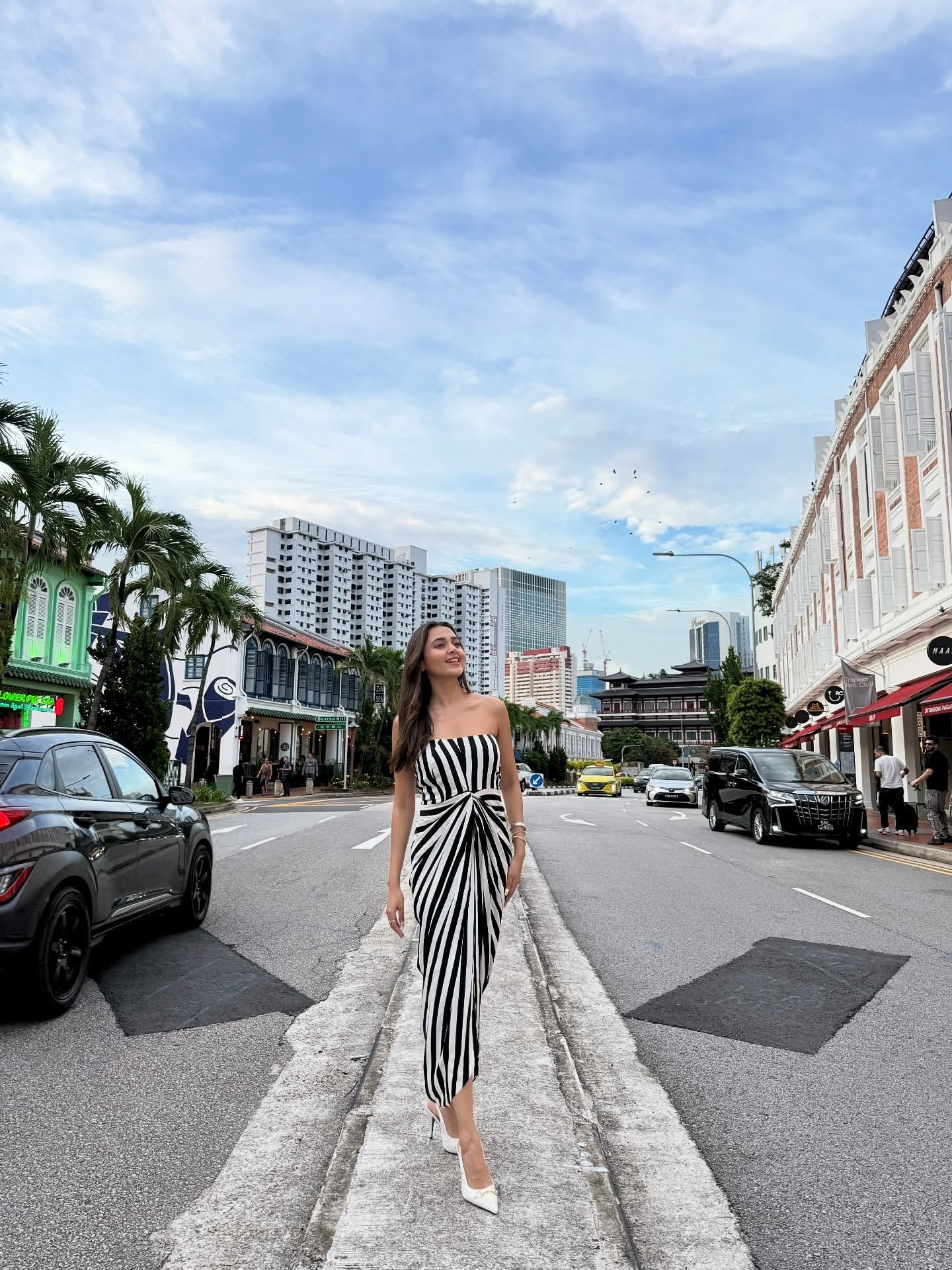 Pankh Ash Striped Drape Style Tube Dress