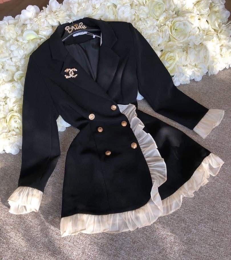 Pankh Blanc Ruffle Blazer Dress