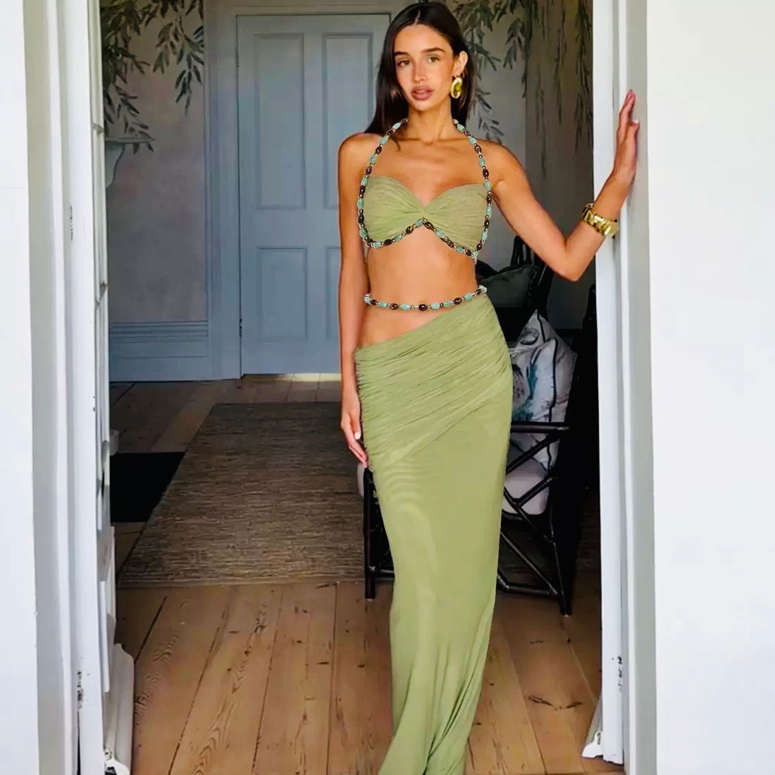 Nayeki Luxe Beaded Resort Wear Coord Set