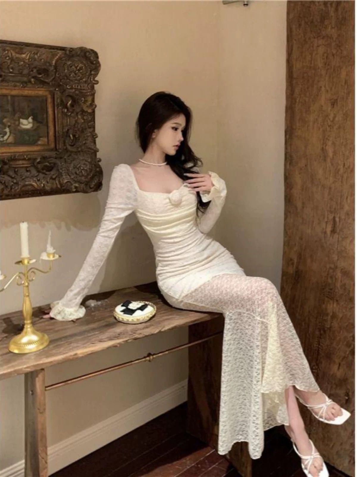 Pankh Linnea Neck Flower Long Bodycone Maxi Dress