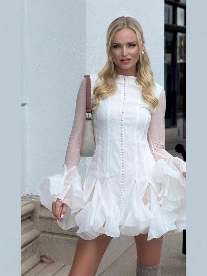 Pankh Eliena Ruffle Button Flare Sleeve Mini Dress