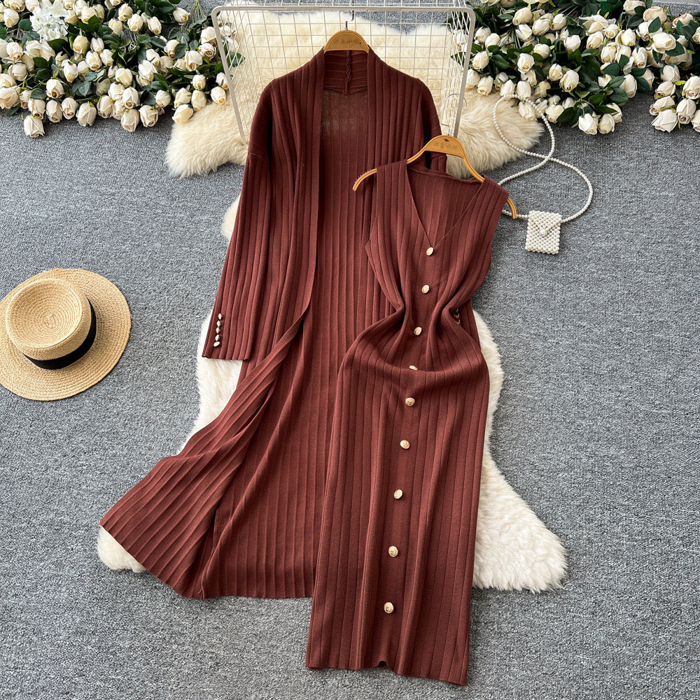 Pankh Clad Knit Wool Elegant Long Winter Dress with Jacket