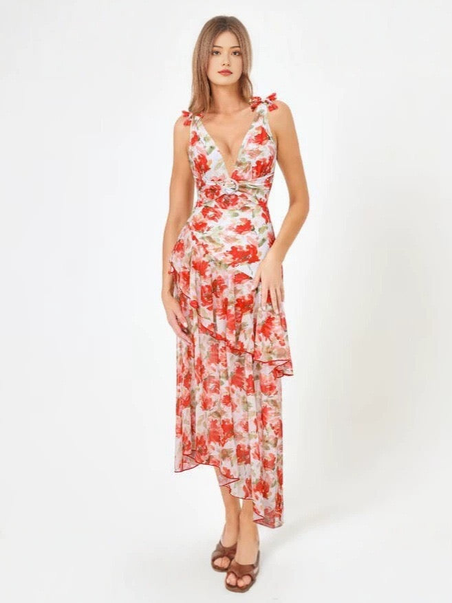 Pankh Adorse Floral Monokini and Flaired Assymetrical Skirt Swimwear Set