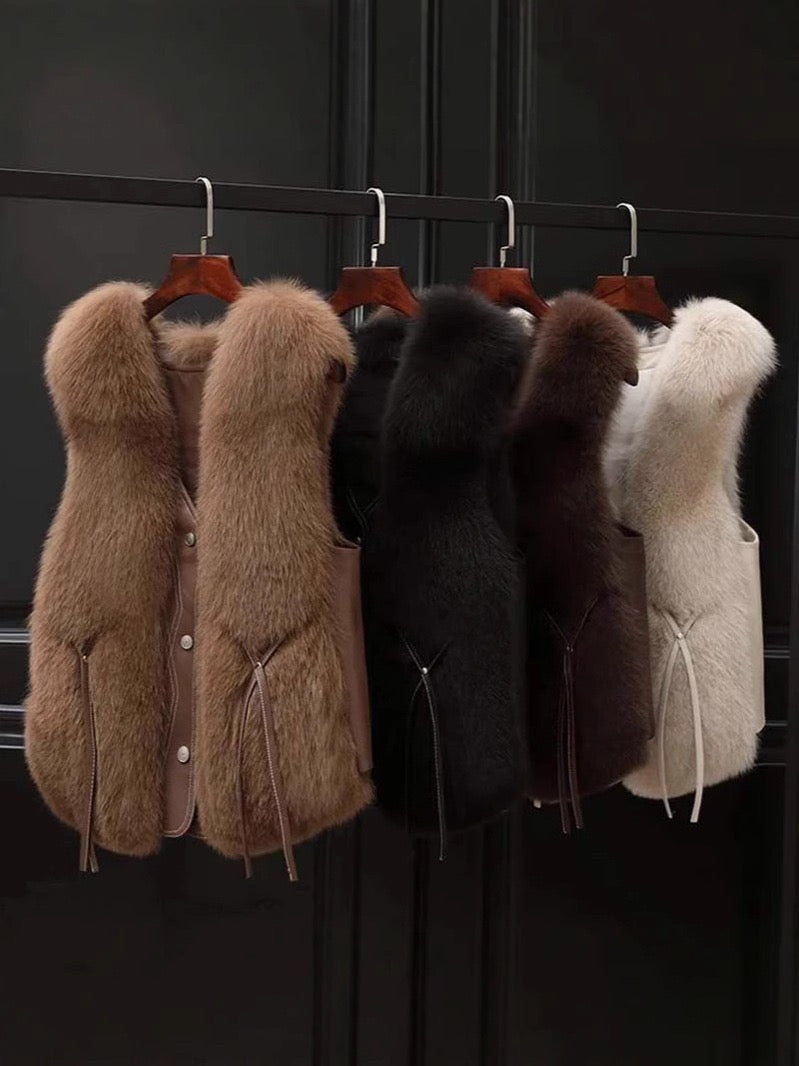 Pankh Rudy Fur and Leather Sleeveless Formal Jacket