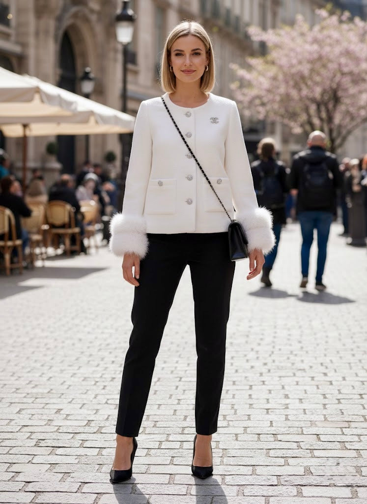 Pankh Bub Woolen Blazer Fur Coat with Brooch