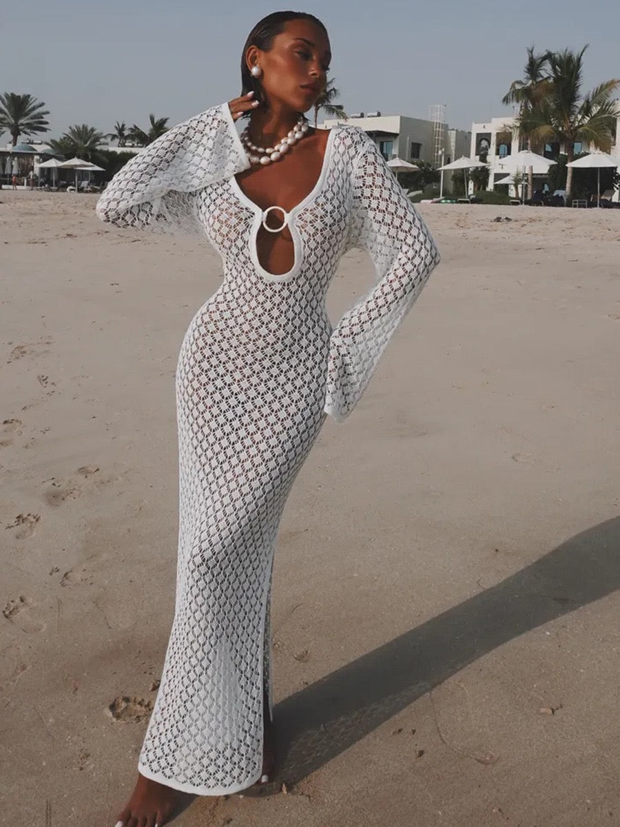 Pankh Kopi Crochet Cover Up Holiday Maxi Dress