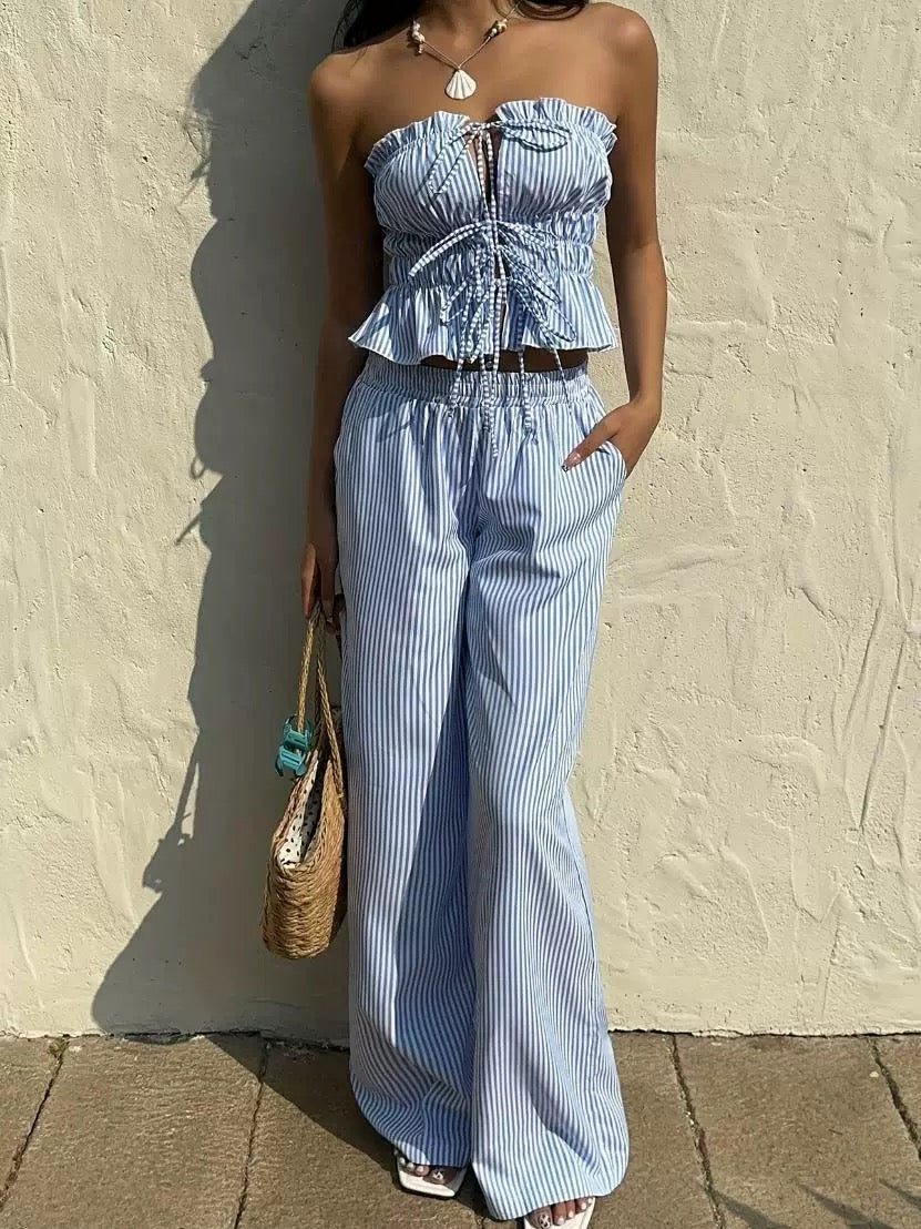 Pankh Matix Stripe Off Shoulder Top And Pant Set