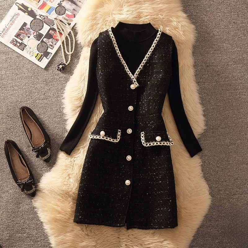 Pankh Gibbs Tweed Formal Winter Wear Short Dress with Top Set