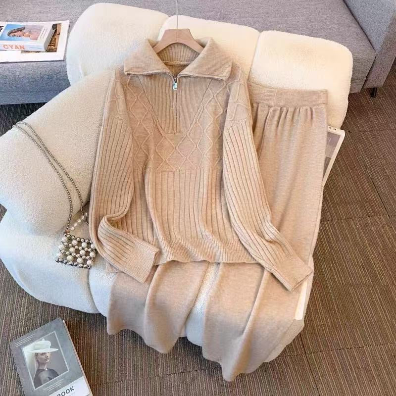 Pankh Savy Zipper Collar Knit Sodt Wool Coord Set