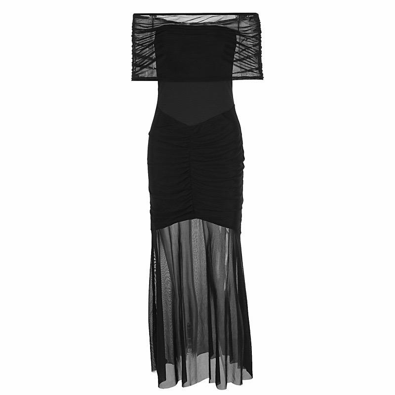 Pankh  Slinky and Mesh Off Shoulder Maxi Dress