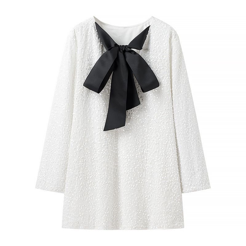 Pankh Ceren Bow Tie Up  Sequin Long Sleeve Party Dress