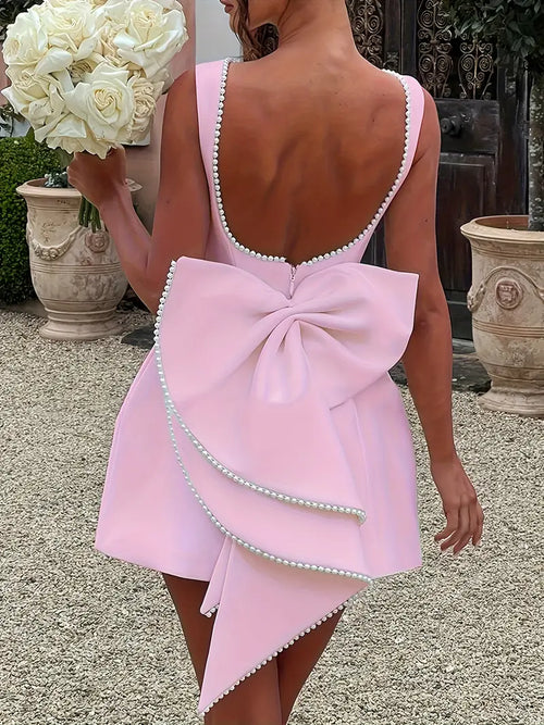 Pankh Tansy Scuba Pearl Detailed Big Back Bow Party Wear Dress