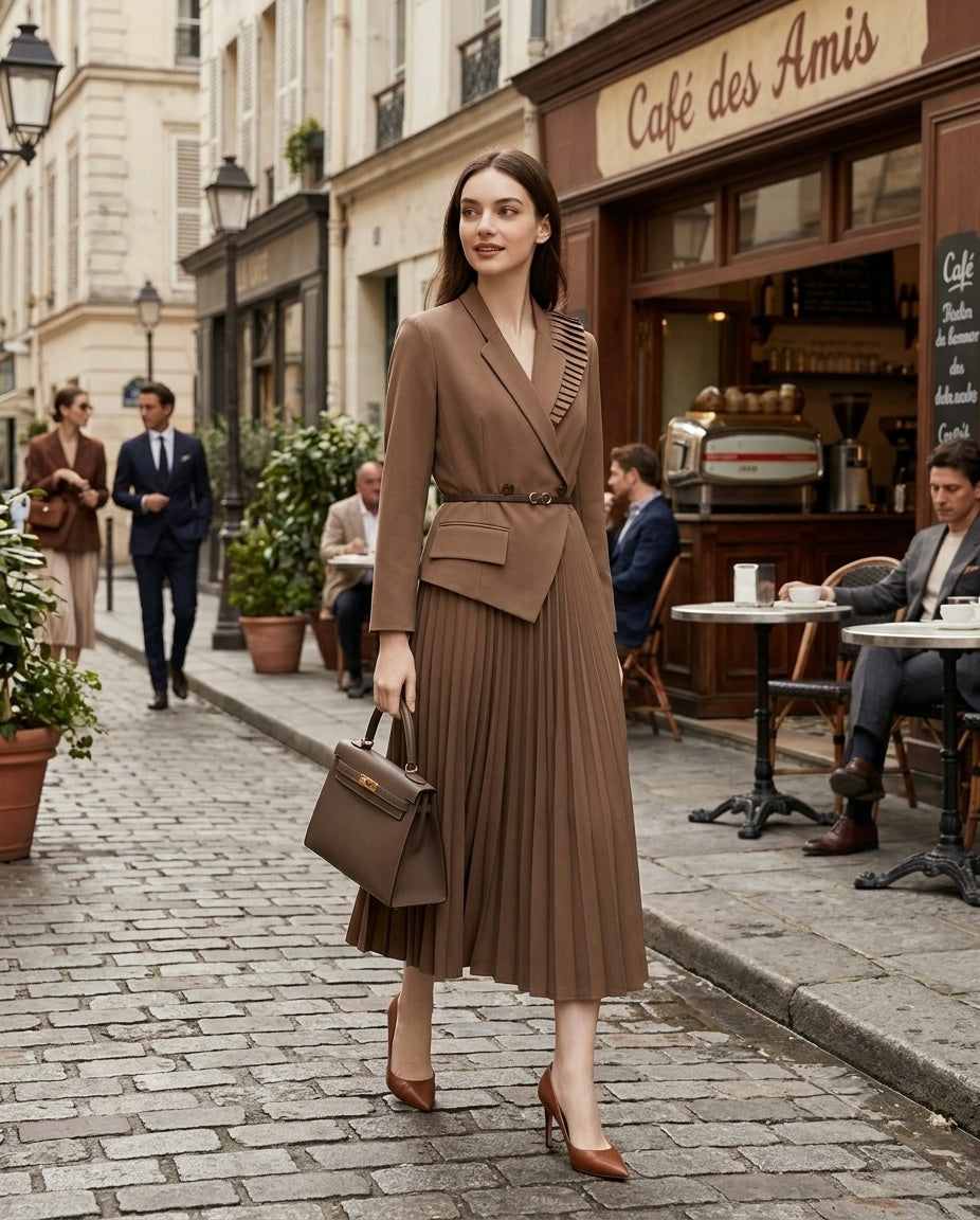 Sirella Luxe Formal Pleated Blazer Dress