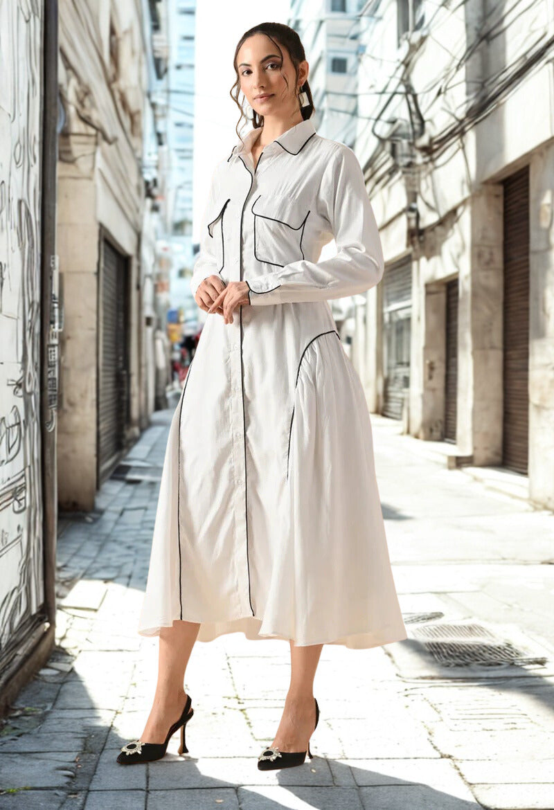 Pankh Siara Cotton Collared Front Opened Shirt Dress